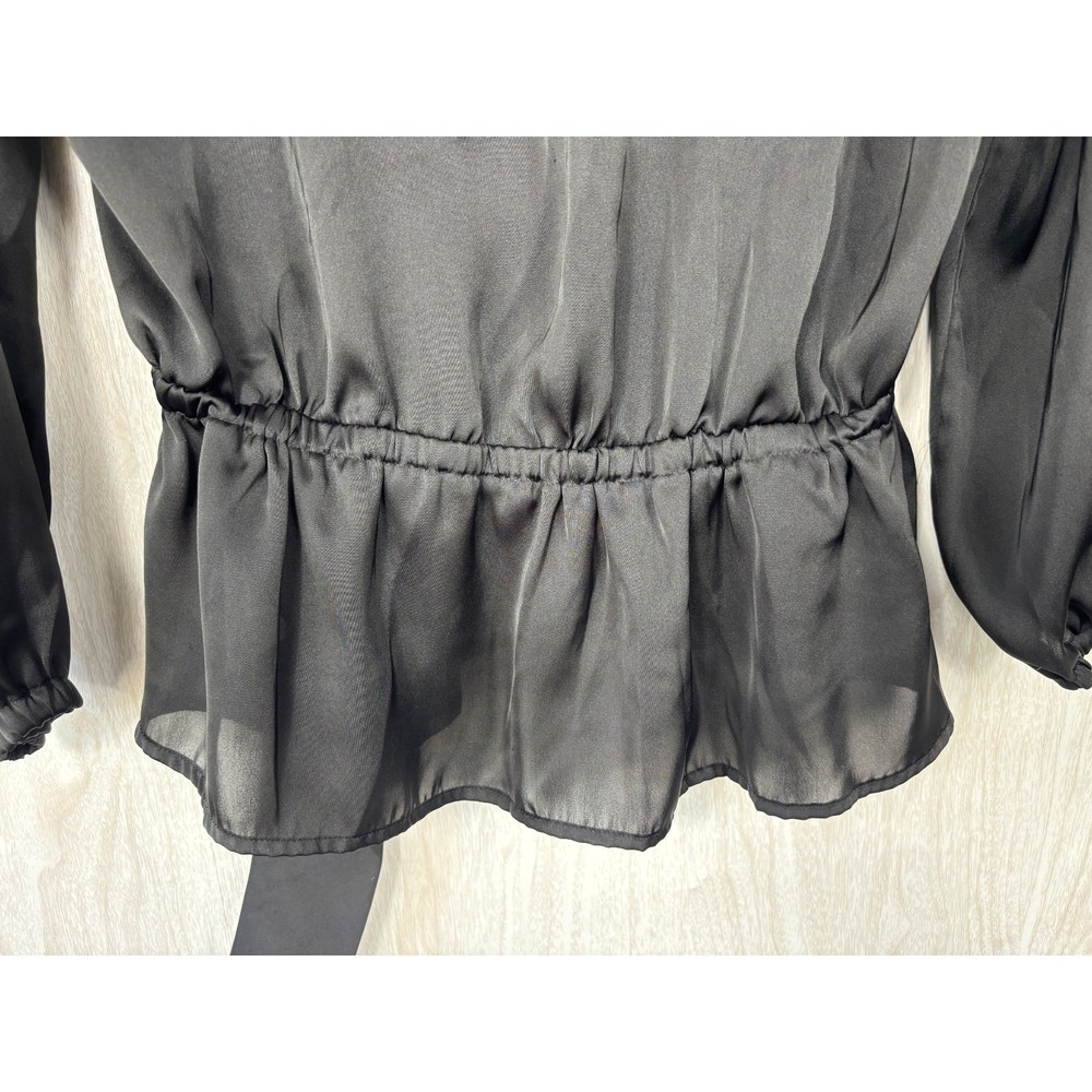 Michael Kors Satin Blouse Womens 12 Black Tie Neck Long Sleeve Career Work Chic - Picture 5 of 7